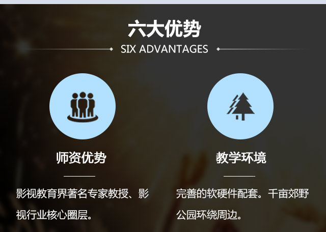 師資優(yōu)勢:影視教育界著名專家教授、影完善的軟硬件配套。教學環(huán)境:千畝郊野視行業(yè)核心圈層。公園環(huán)繞周邊。
